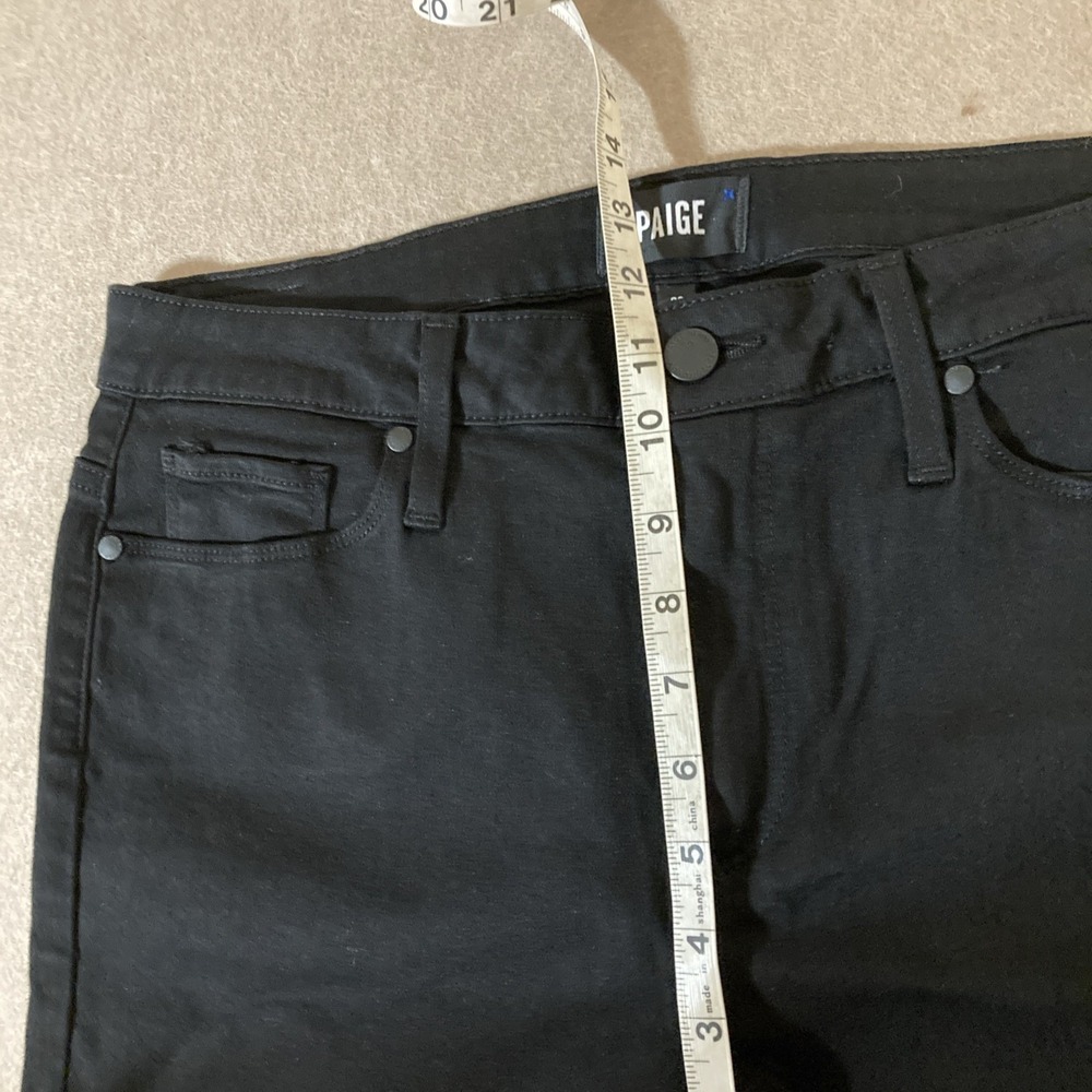 Paige Hoxton Straight Ankle Jeans Sz 32 Black Ruffle Hem Flare High Waisted - Picture 7 of 9